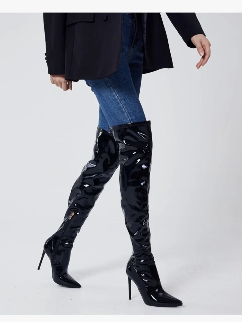 Women's Black thigh high Patent Over-the-Knee Stiletto Boots